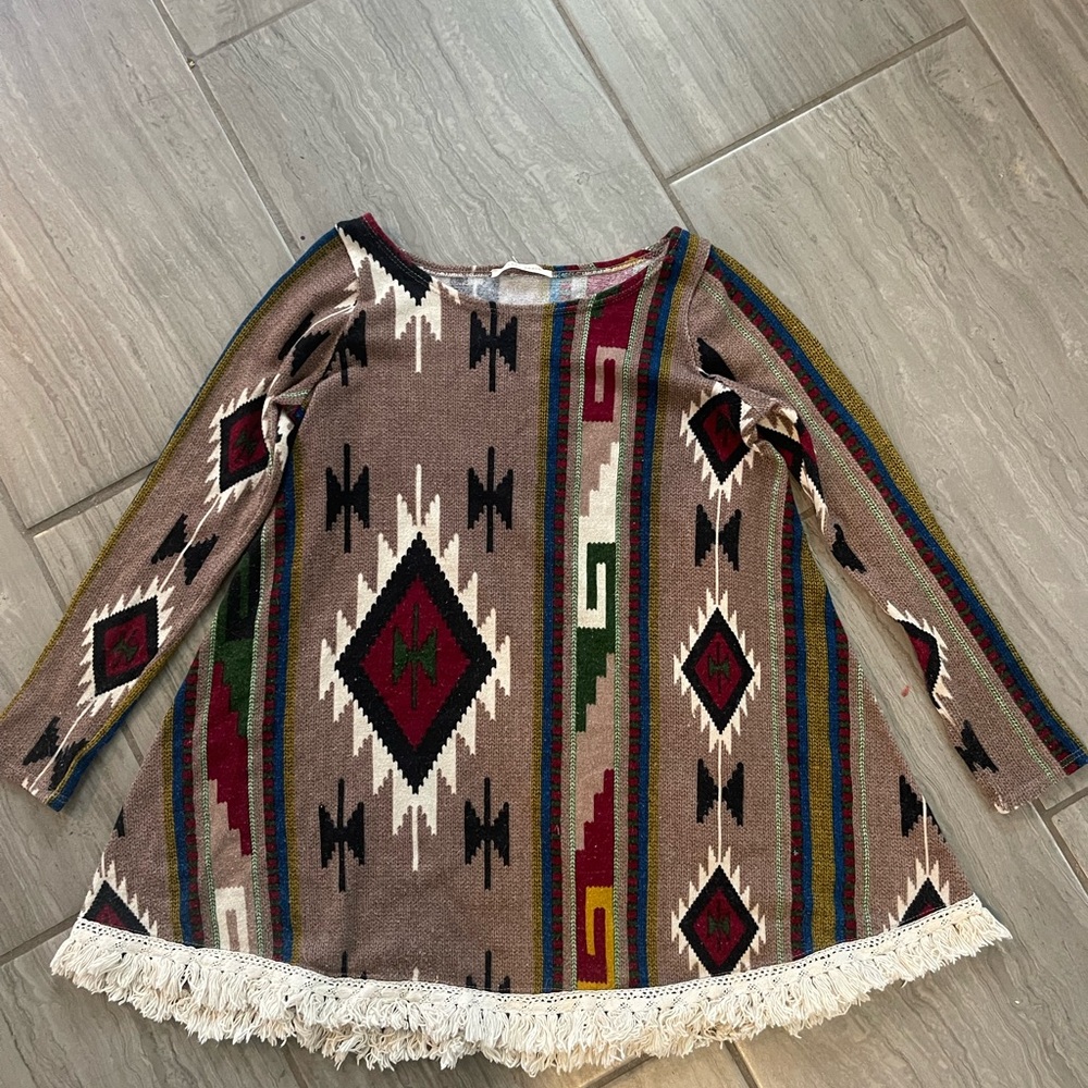 Bohemian Aztec Patterned Dress with Fringe